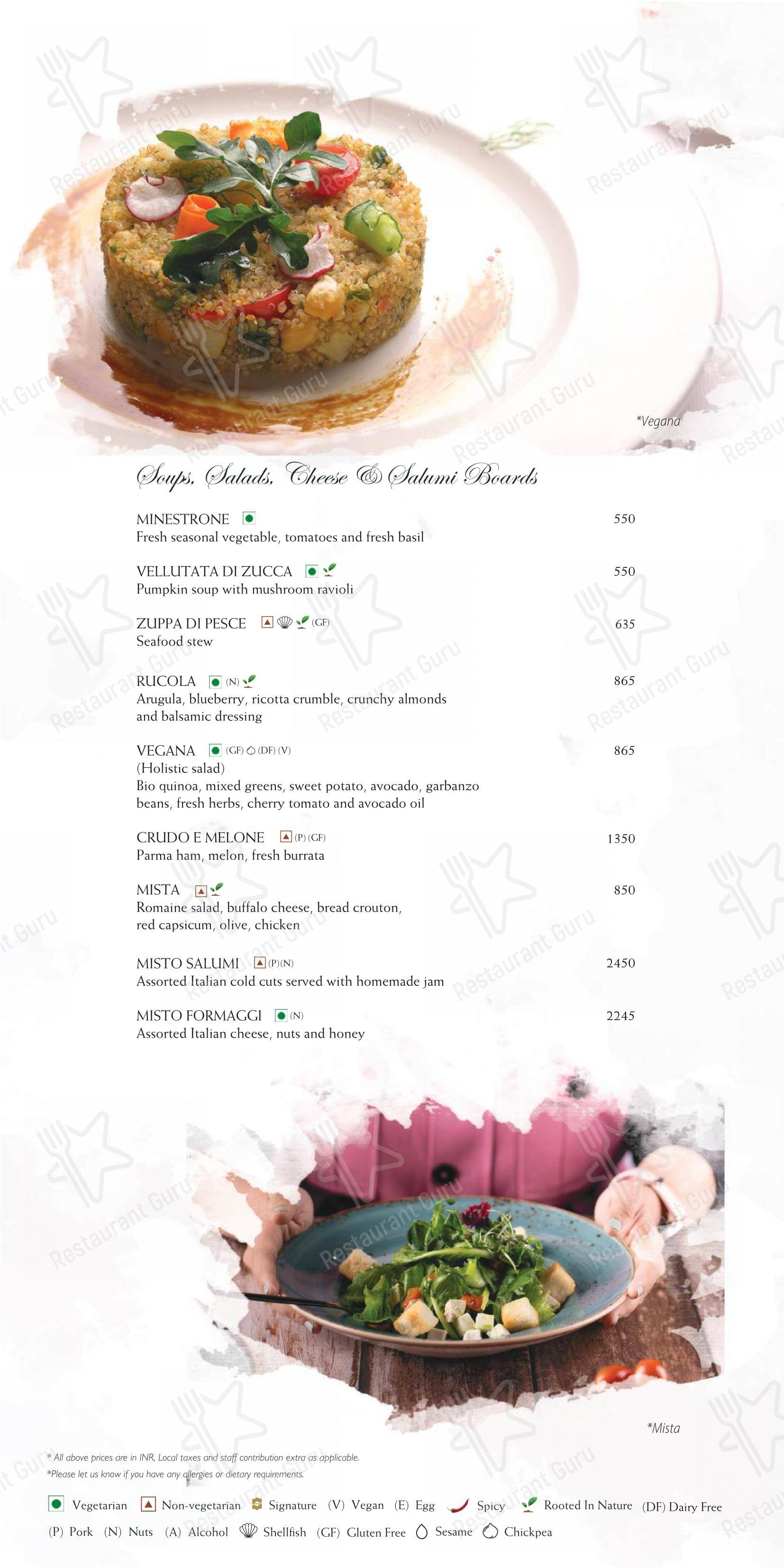 菜单 for the Caprese restaurant