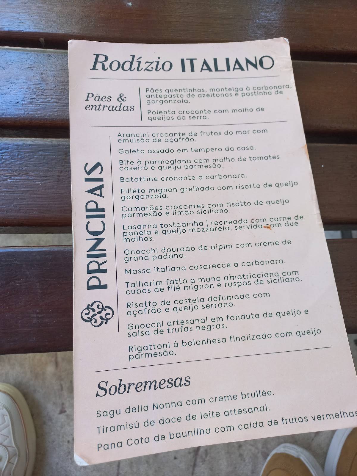 Casa Itália Rodízio Italiano cardápio