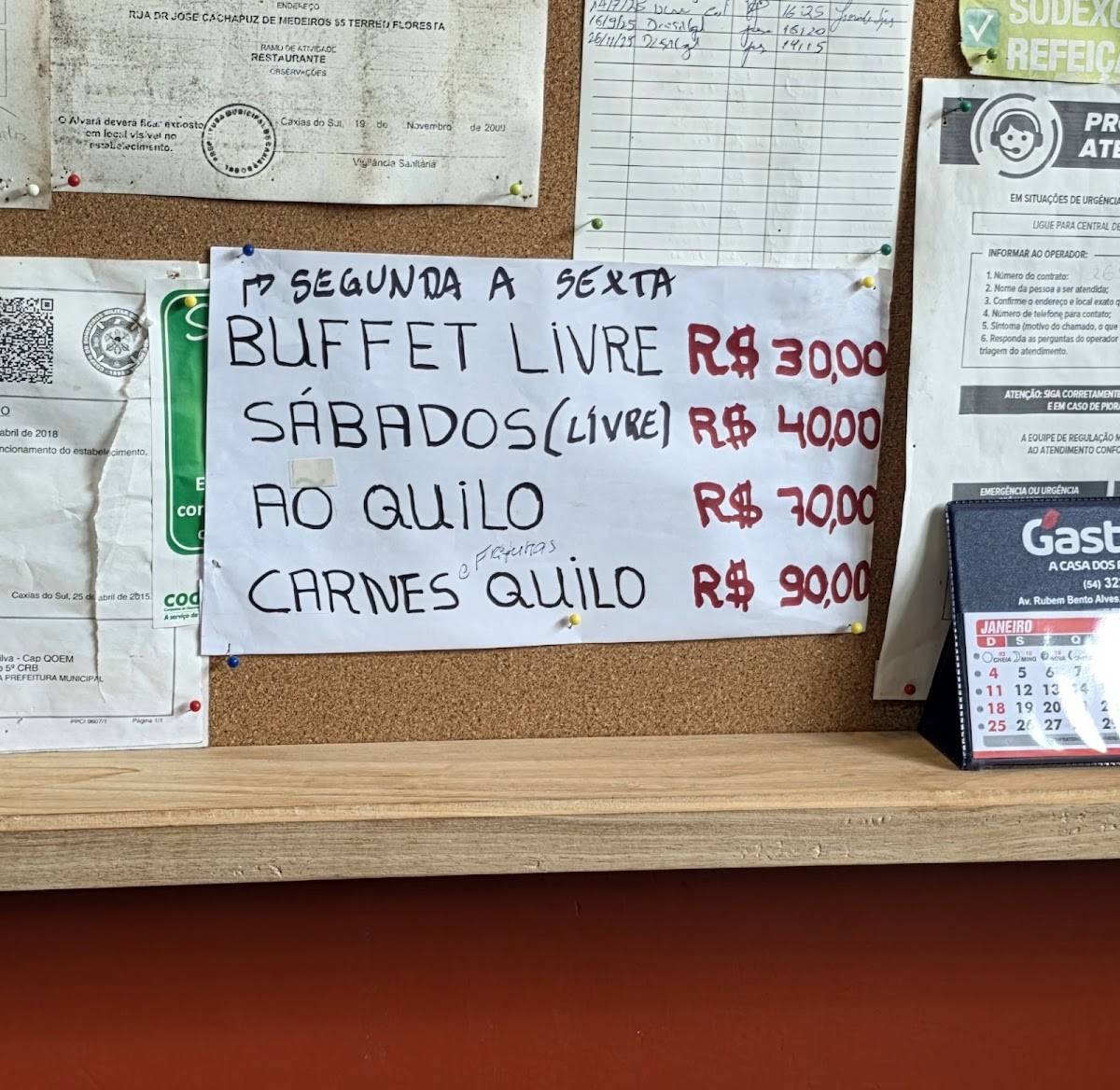 Casa Nostra Restaurante em Caxias do Sul - RS cardápio