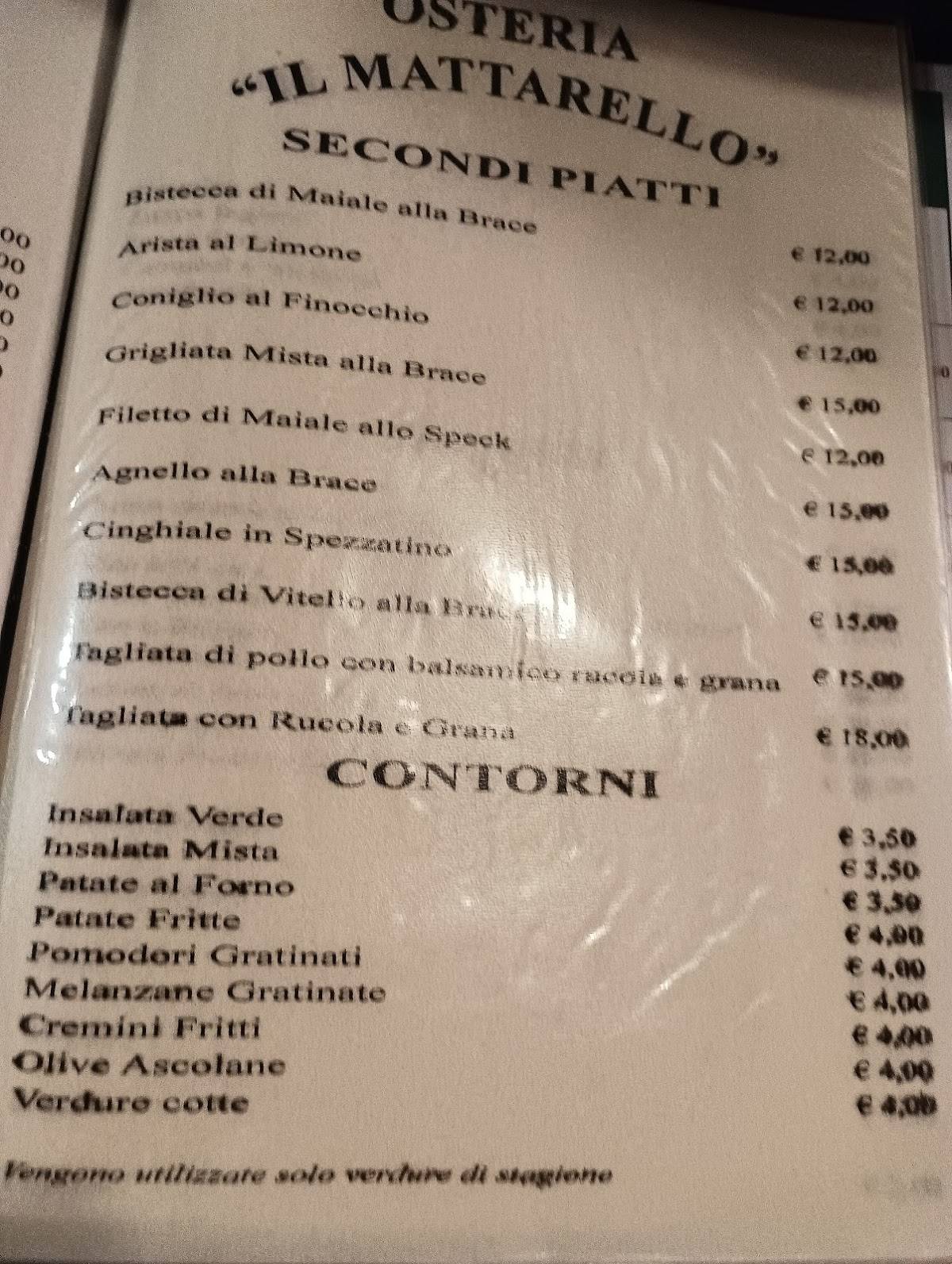 Menu di Osteria il Mattarello 