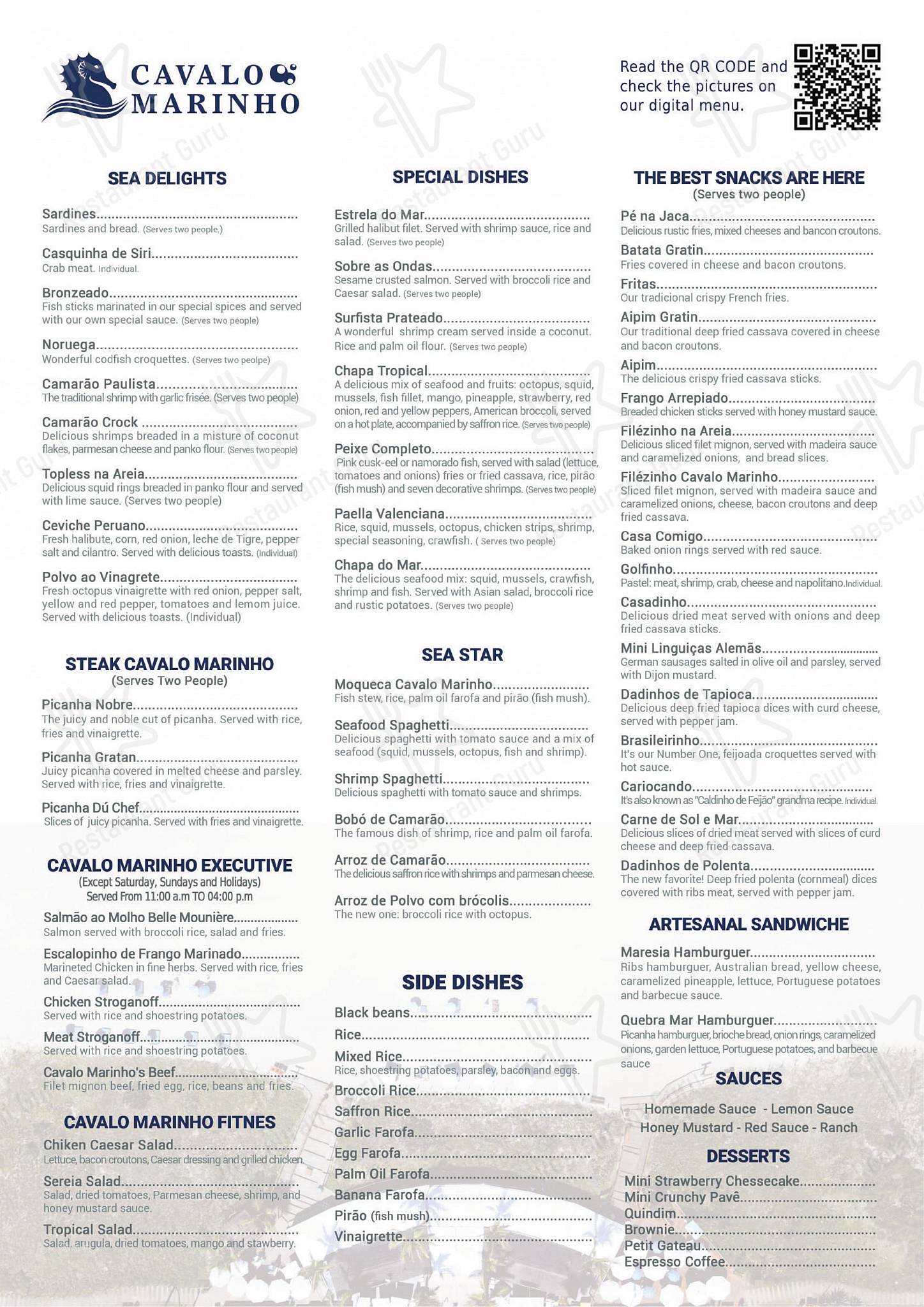 菜单 para Cavalo Marinho Beach Club restaurante