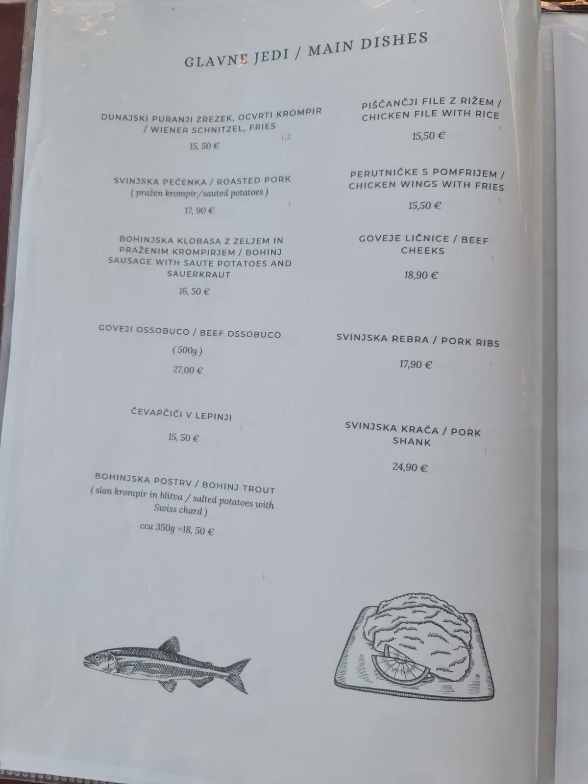 Menu di Center Restaurant Bohinj 