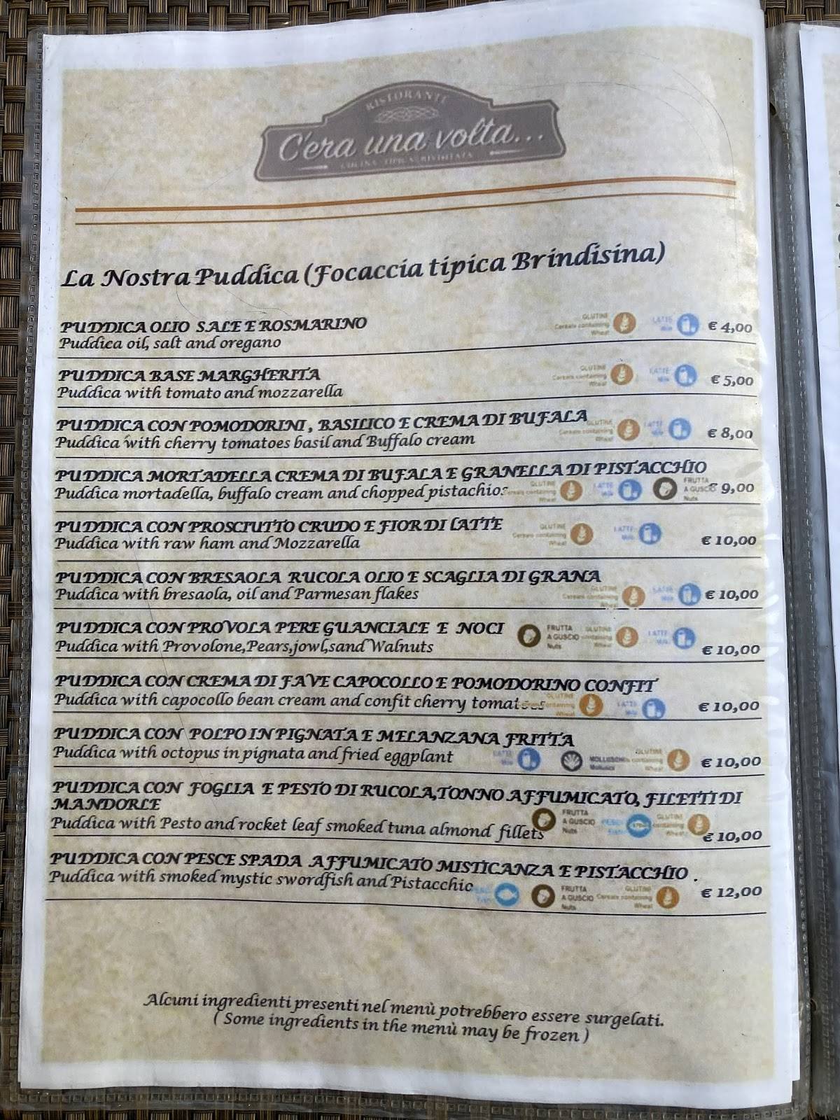 Menu di C'era una volta 