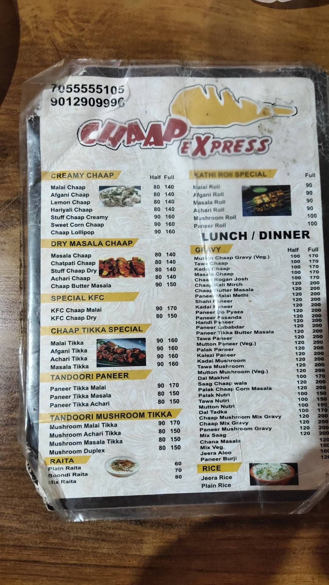Chaap Express menu