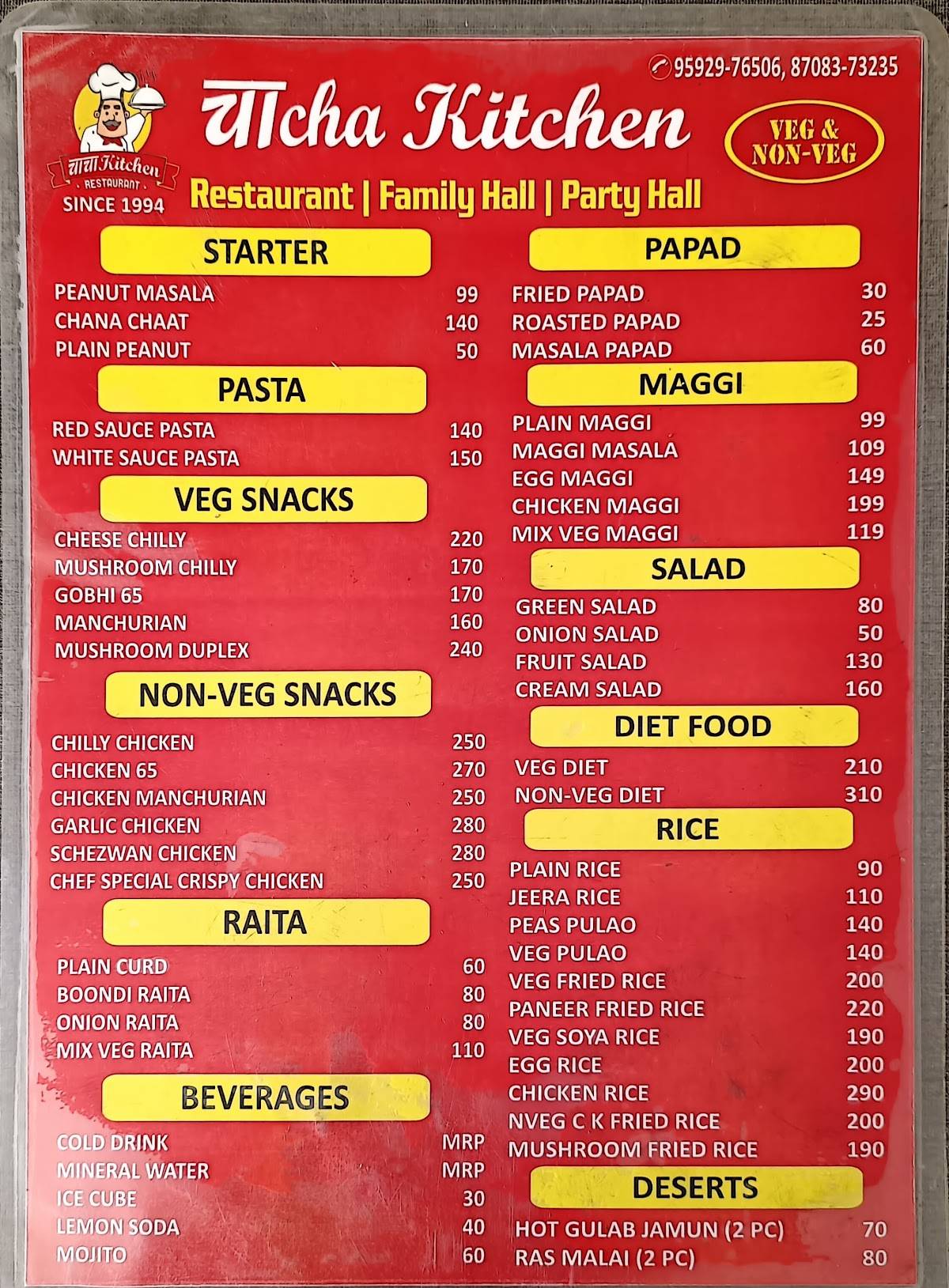 Chacha kitchen menu