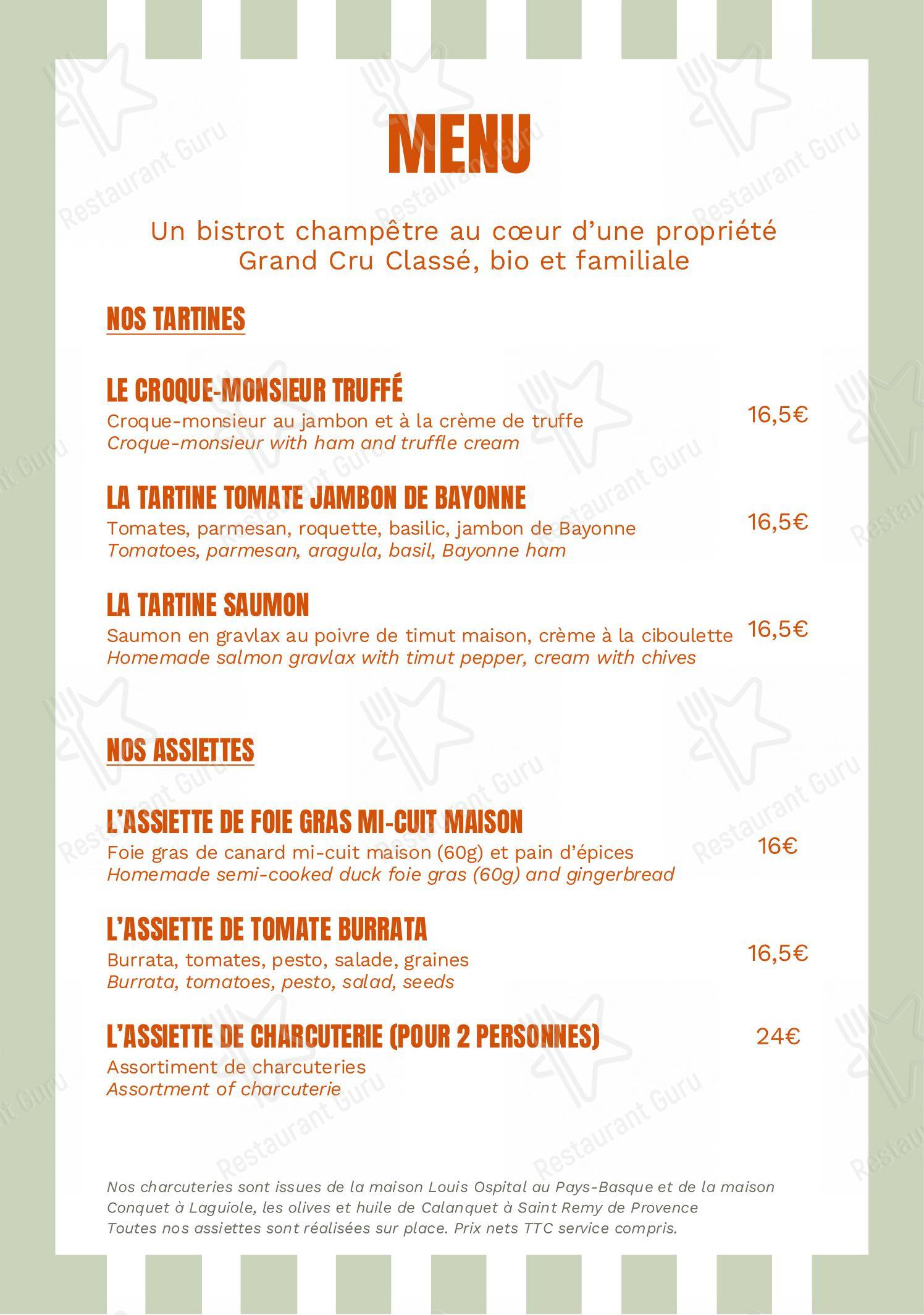 Menu pour Chai Pascal Saint Emilion - Menu bar