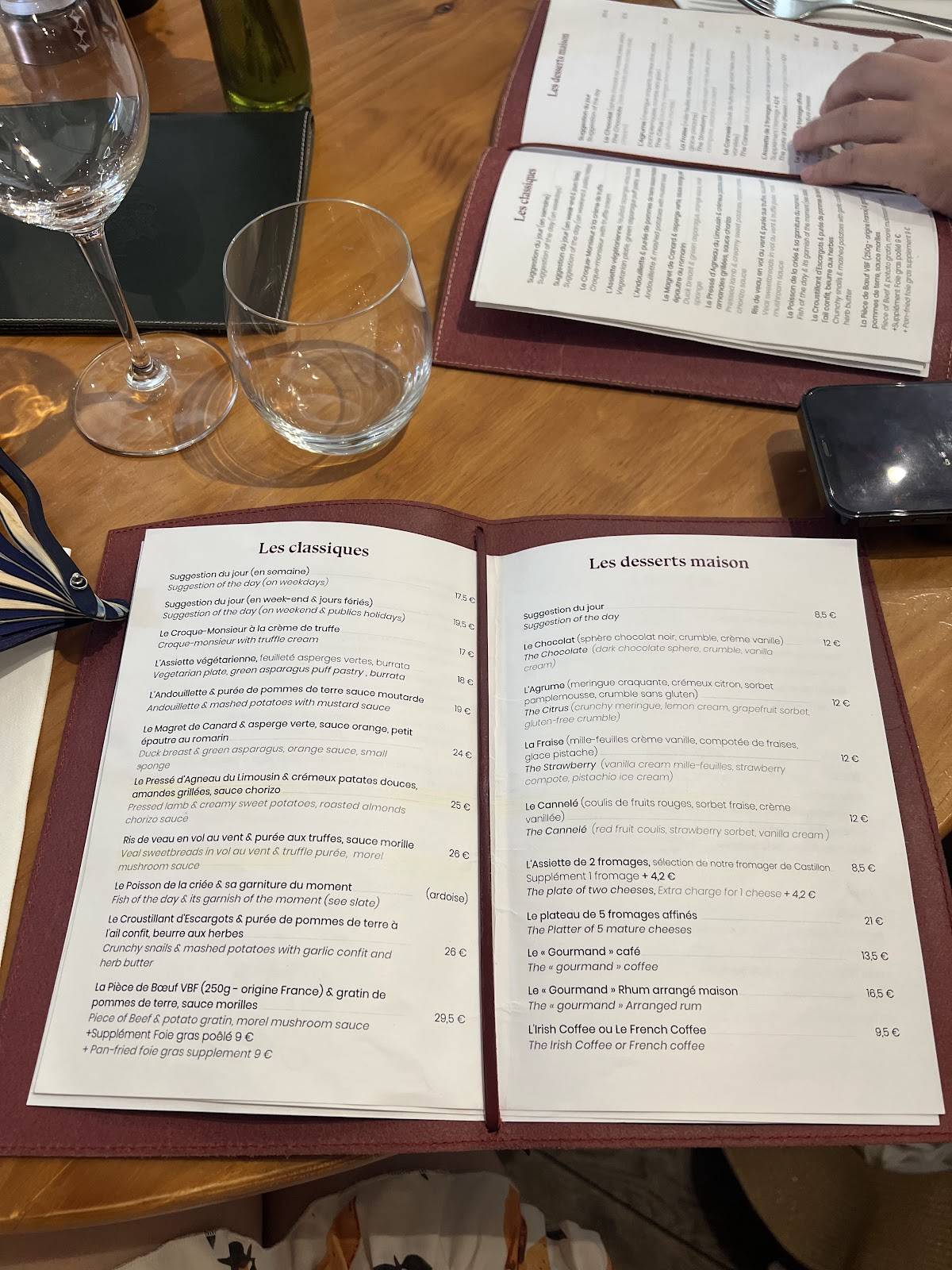 Menu de Chai Pascal Saint Emilion
