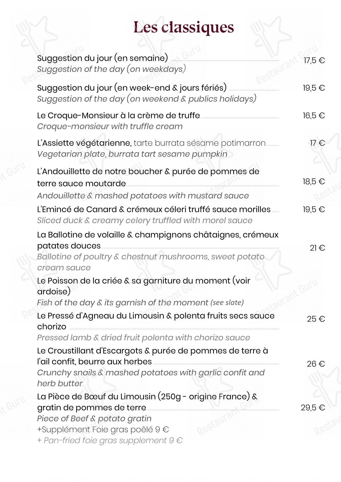 Menu pour Chai Pascal Saint Emilion pub et bar