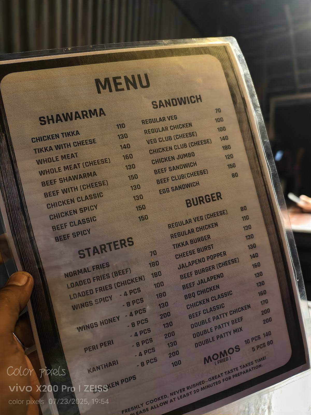 Chai Peedika menu
