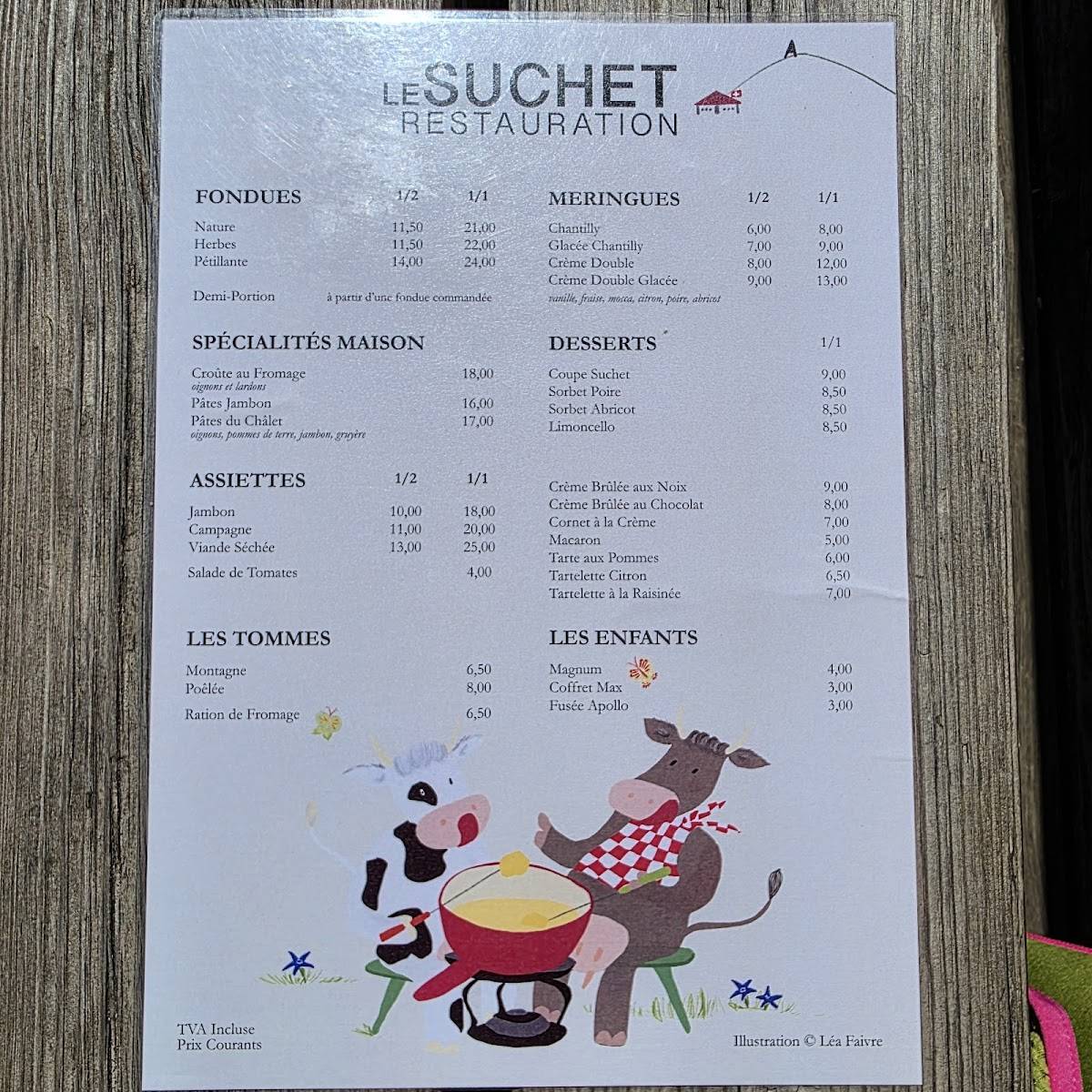 Menu de Chalet du Suchet
