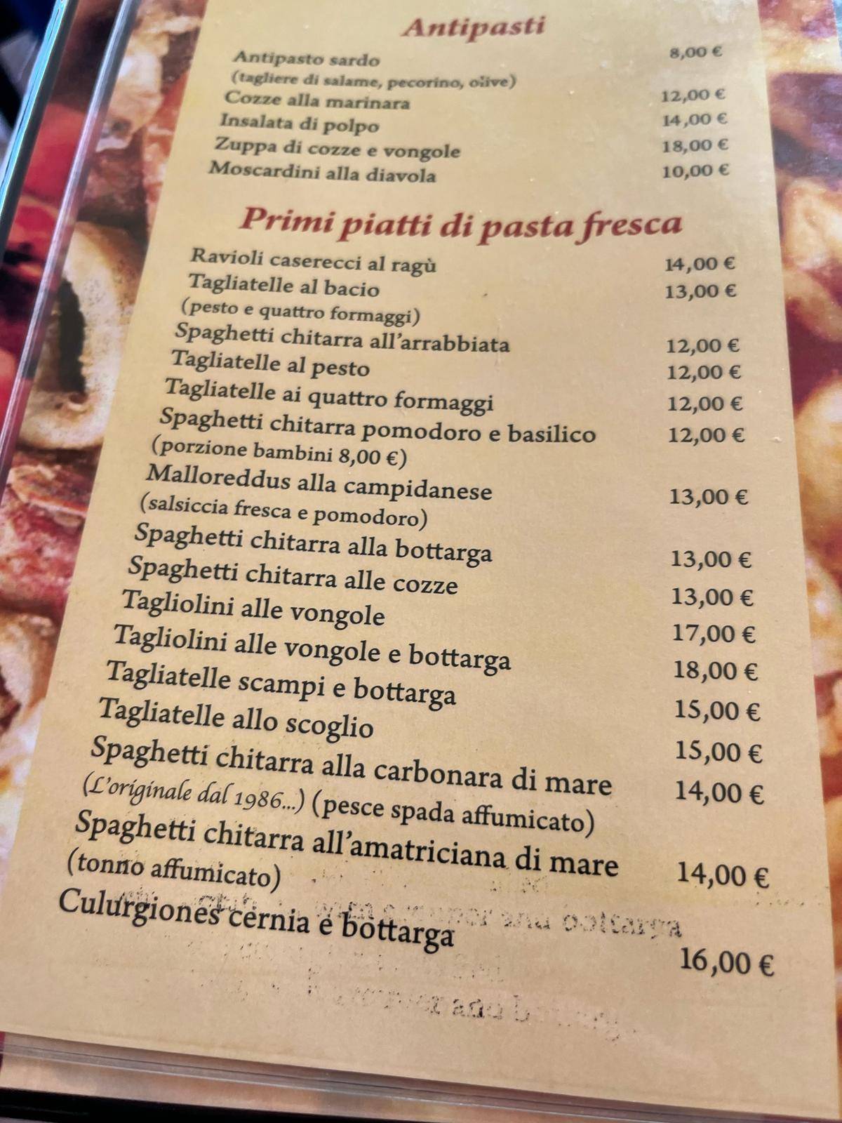 Menu di Ristorante Spaghetteria Chaplin 