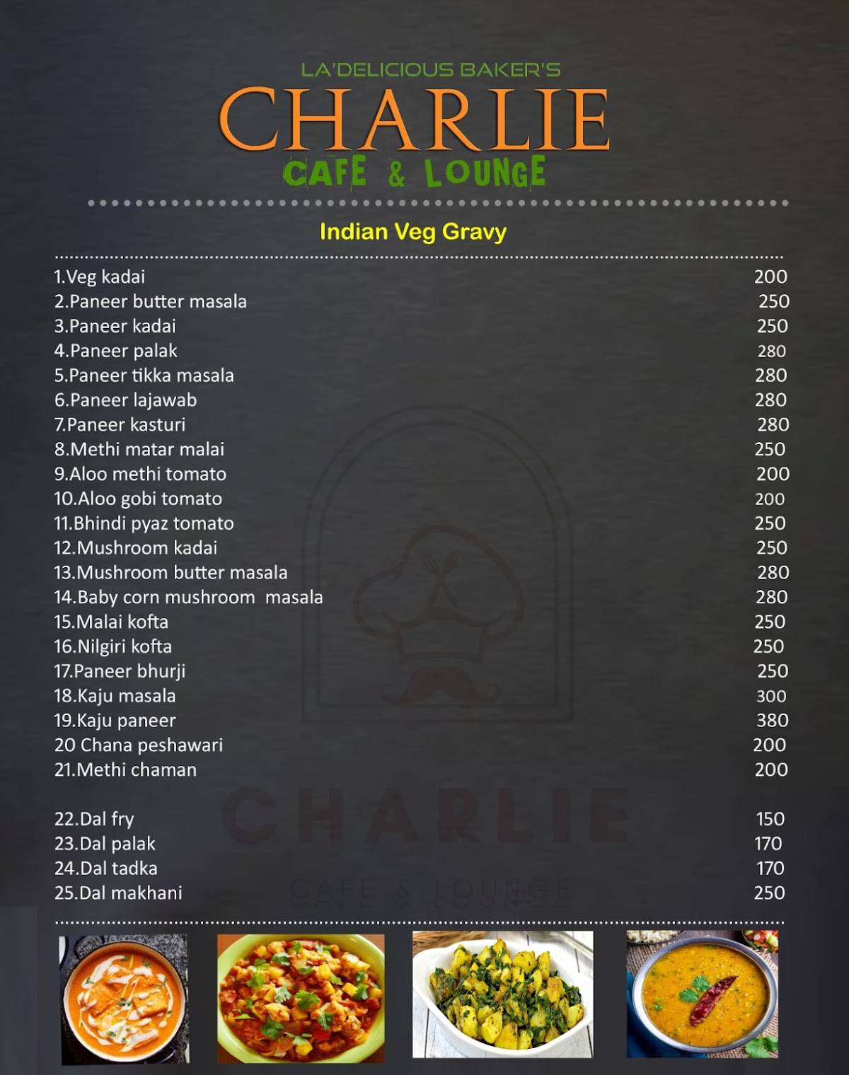 Charlie Cafe & Lounge menu