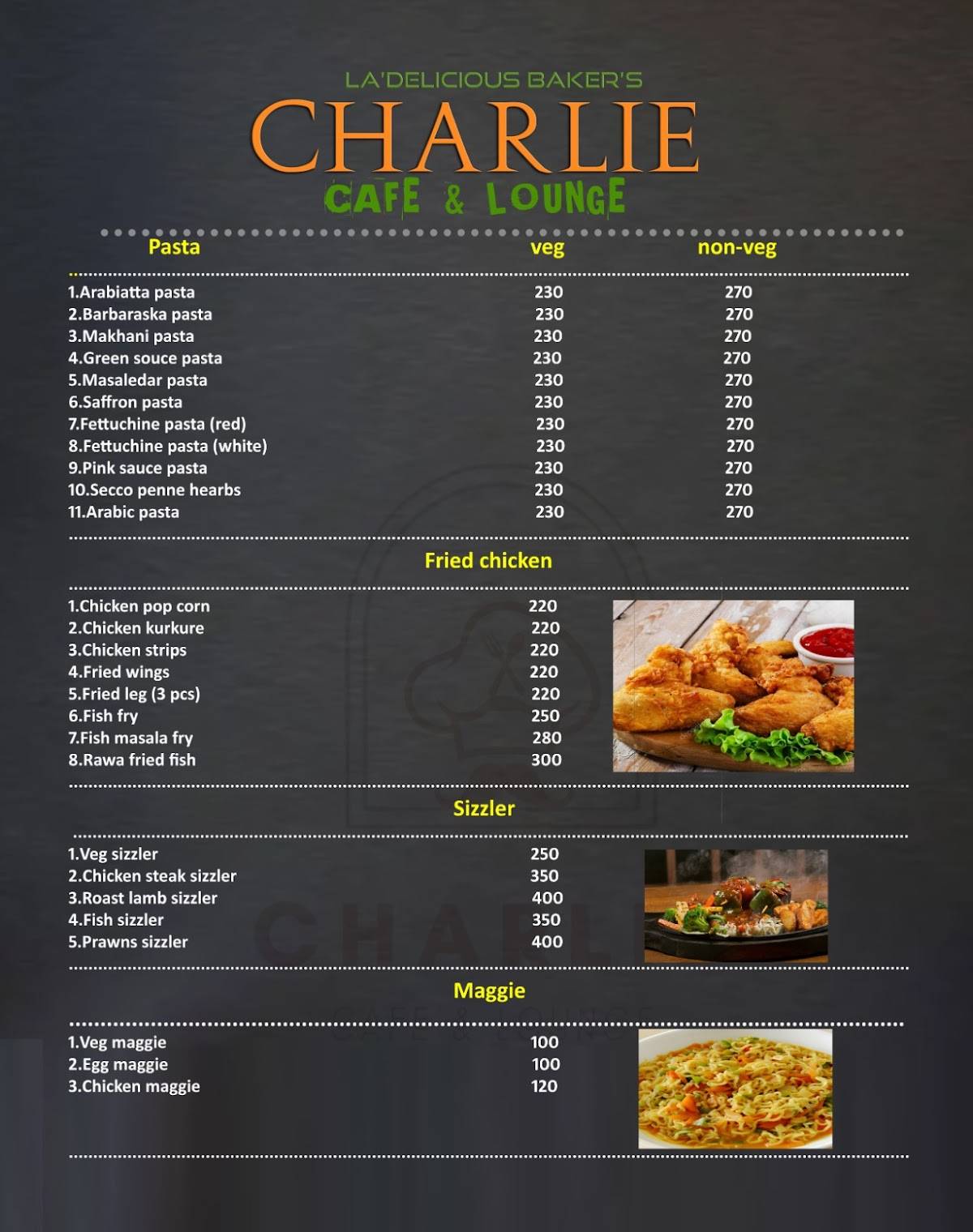 Charlie Cafe & Lounge menu