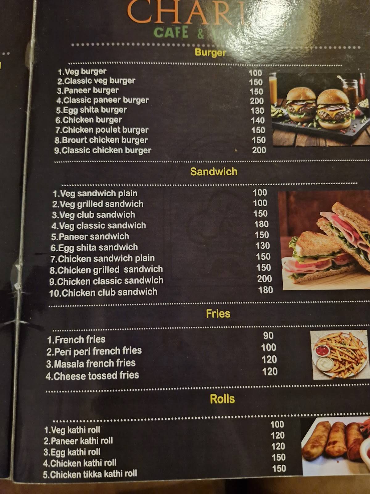 Charlie Cafe & Lounge menu