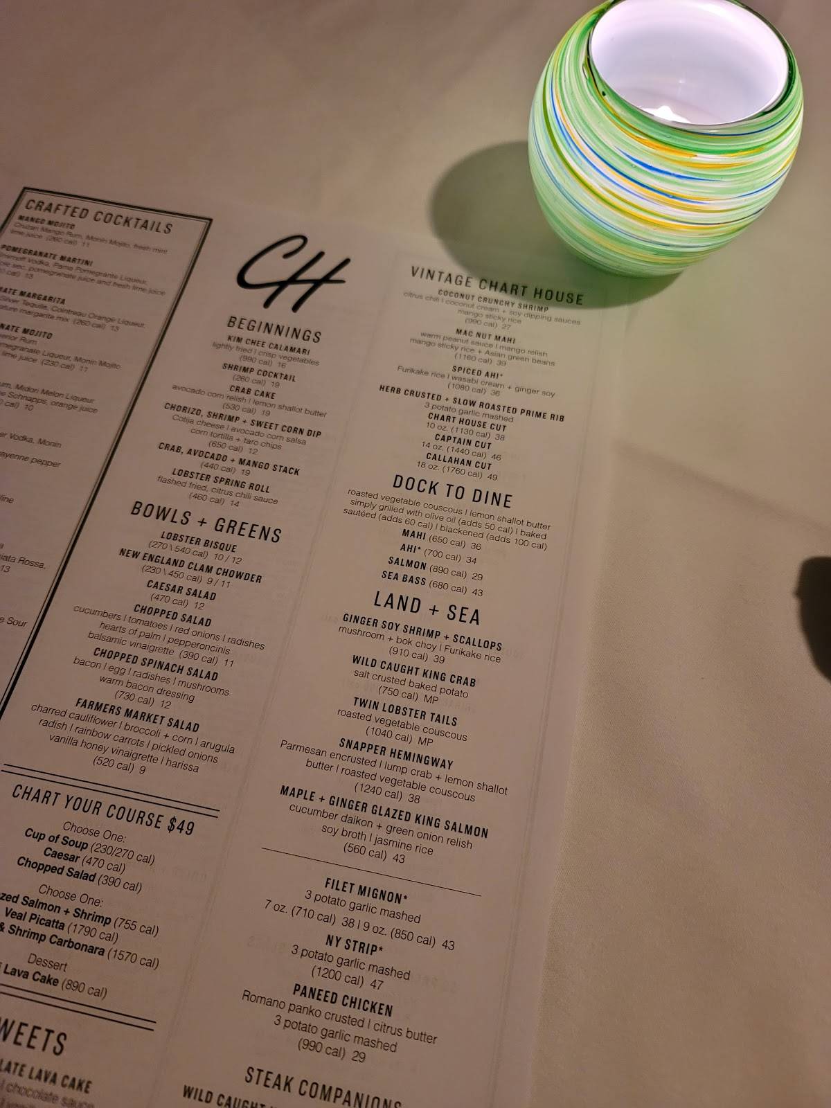 Menu at Chart House steakhouse, Atlantic City