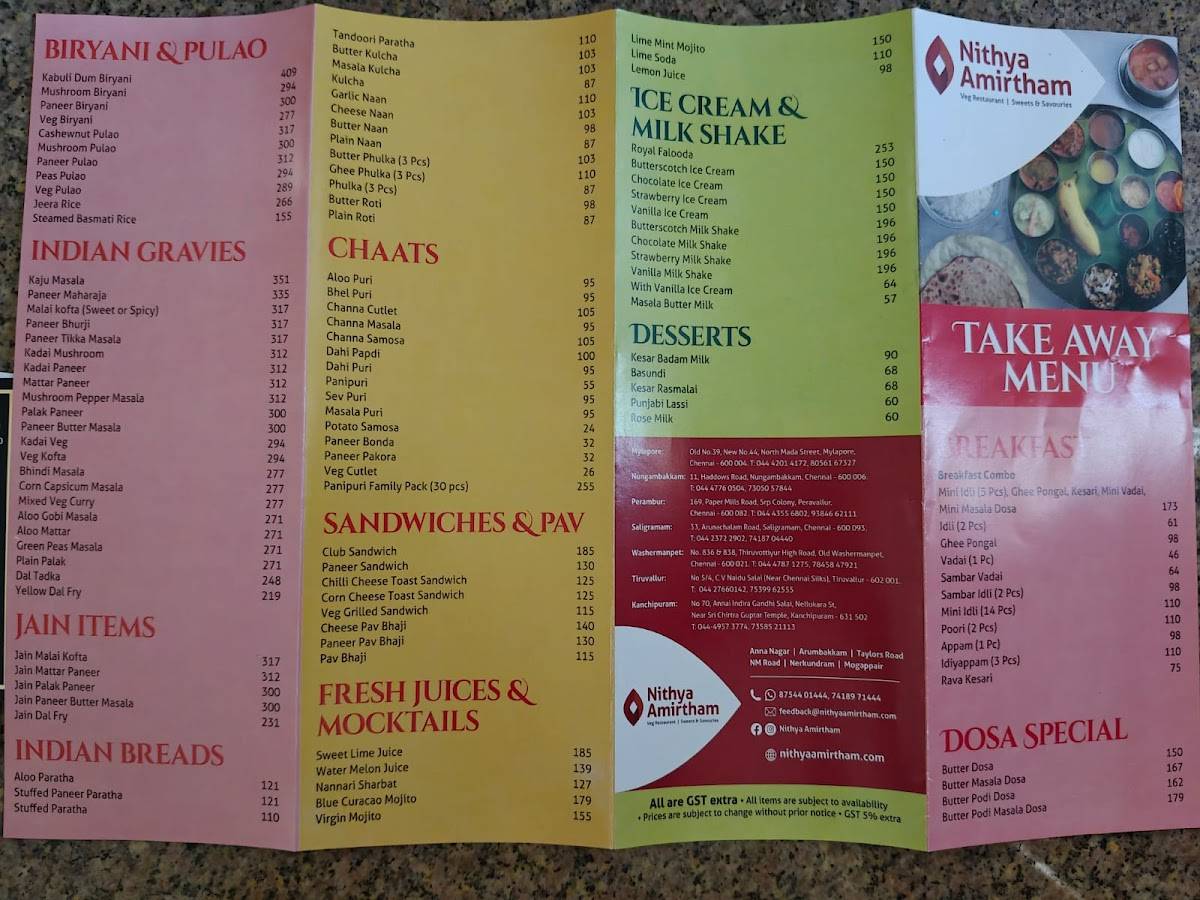Nithya Amirtham - Nungambakkam menu