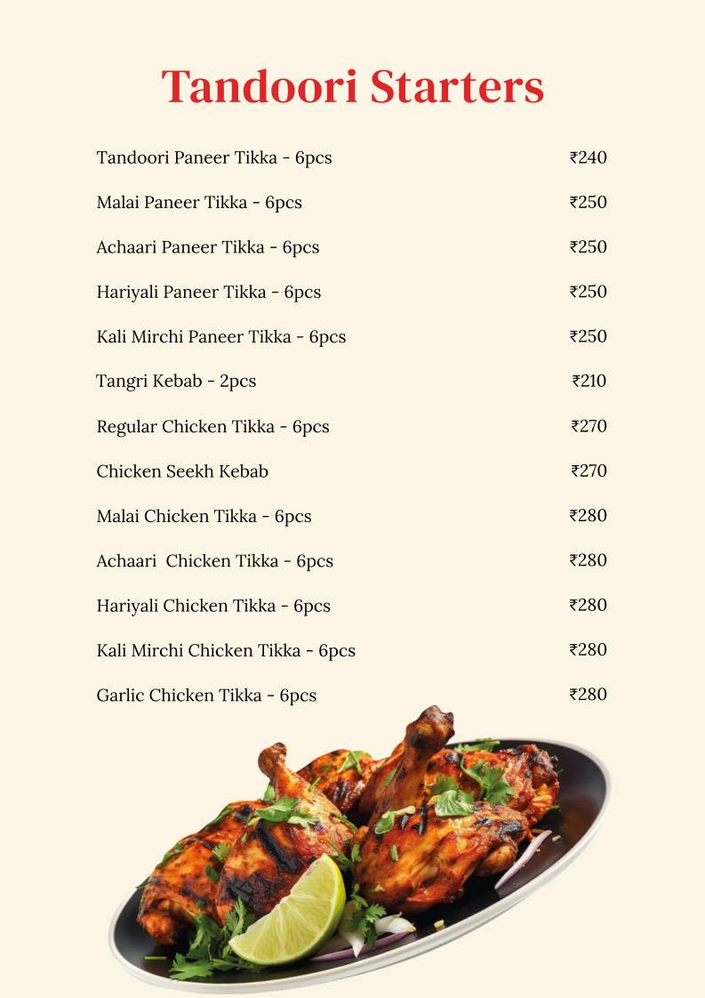 The Flame Kitchen menu