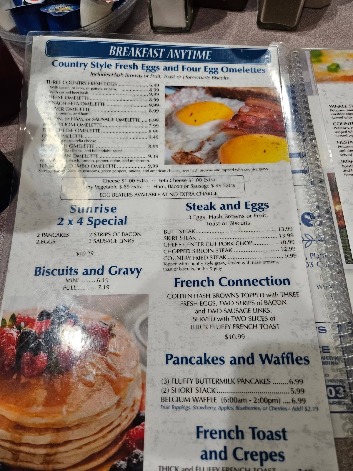 Menu at Sunrise Family Restaurant, Chesterton