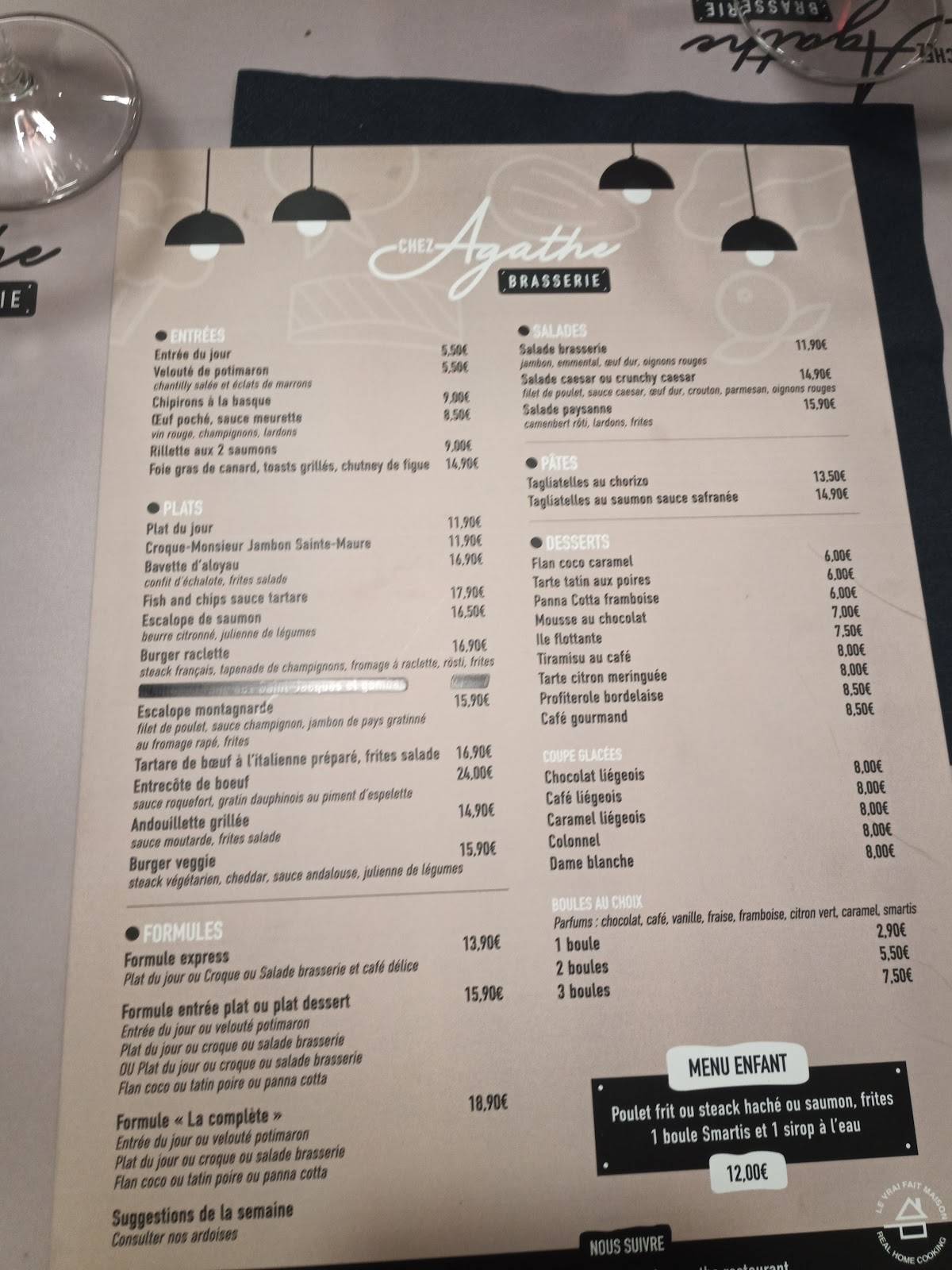 Menu de Chez Agathe