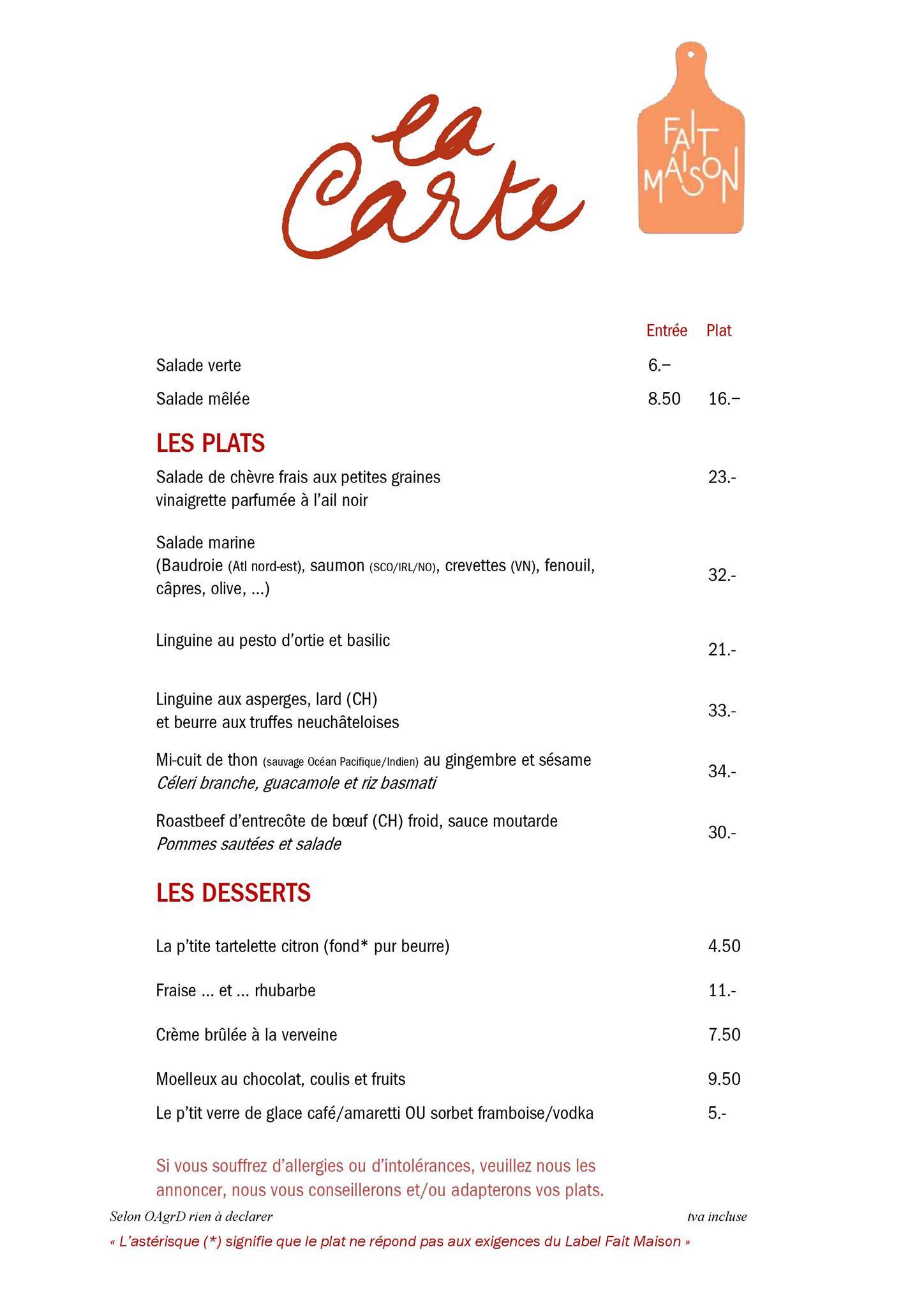 Menu di Brasserie du PasSage 
