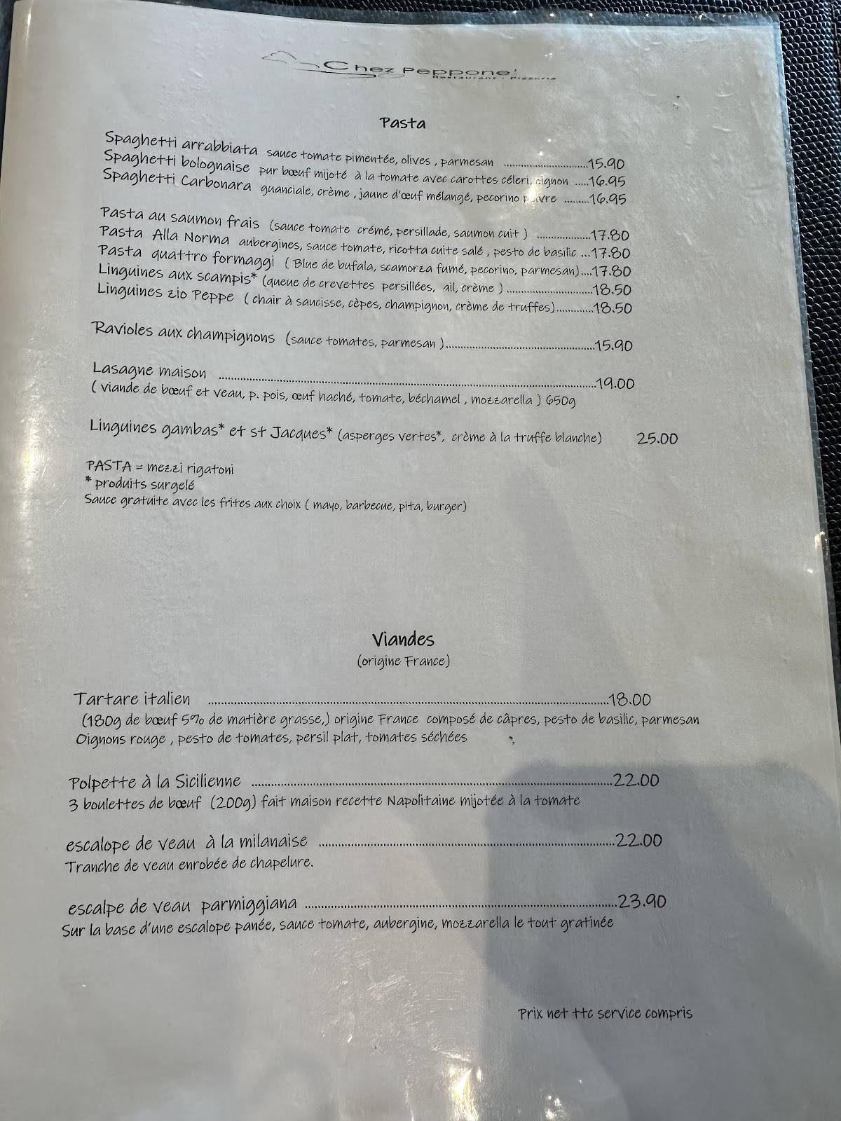 Menu de Chez Peppone
