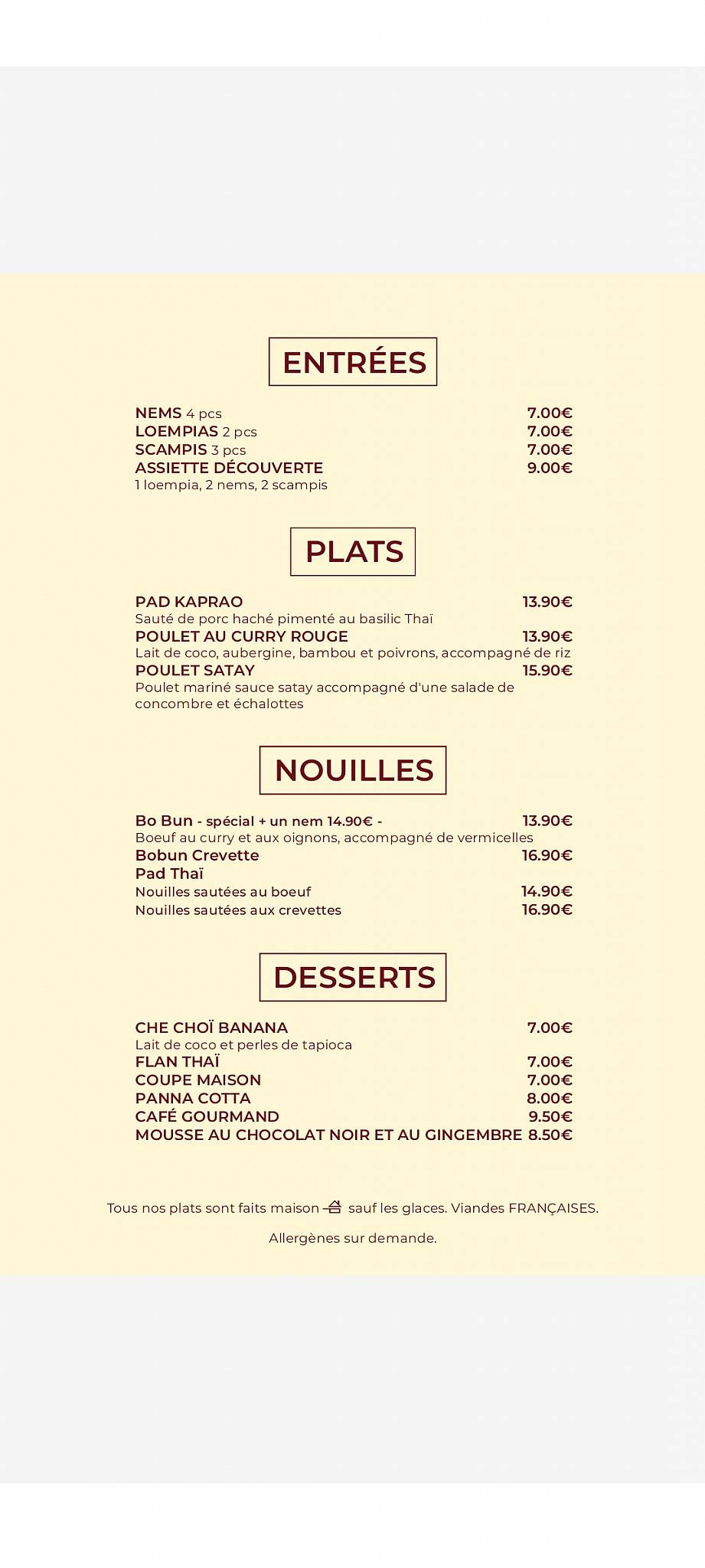 Menu au Chez Som restaurant, Valognes