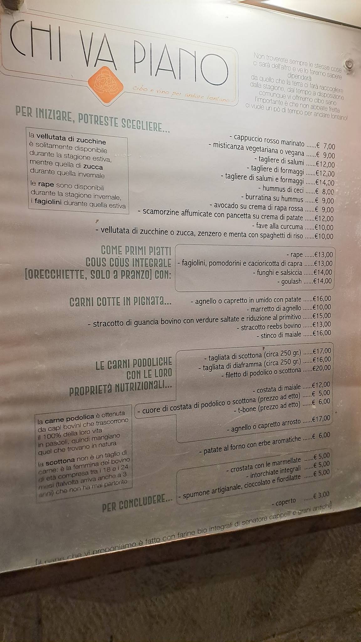 Menu di Chi Va Piano - Ristorante Putignano 