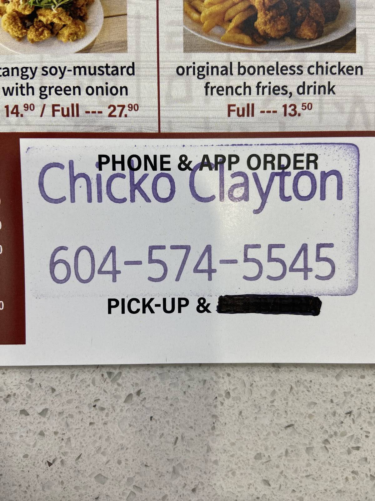 Menu at Chicko Chicken Clayton restaurant, Surrey