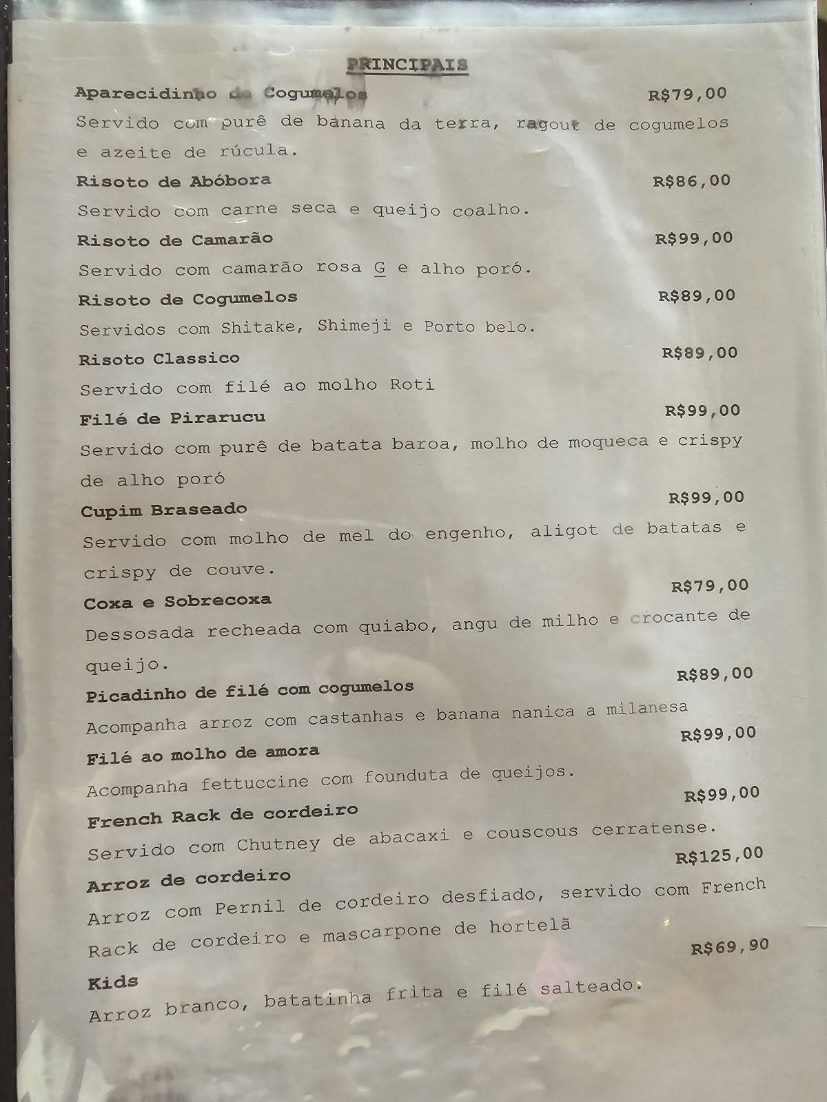 Chico de Sá cardápio