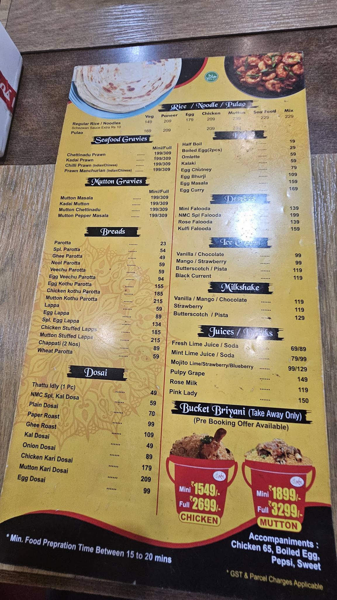 Chidambaram New Moorthy Cafe menu