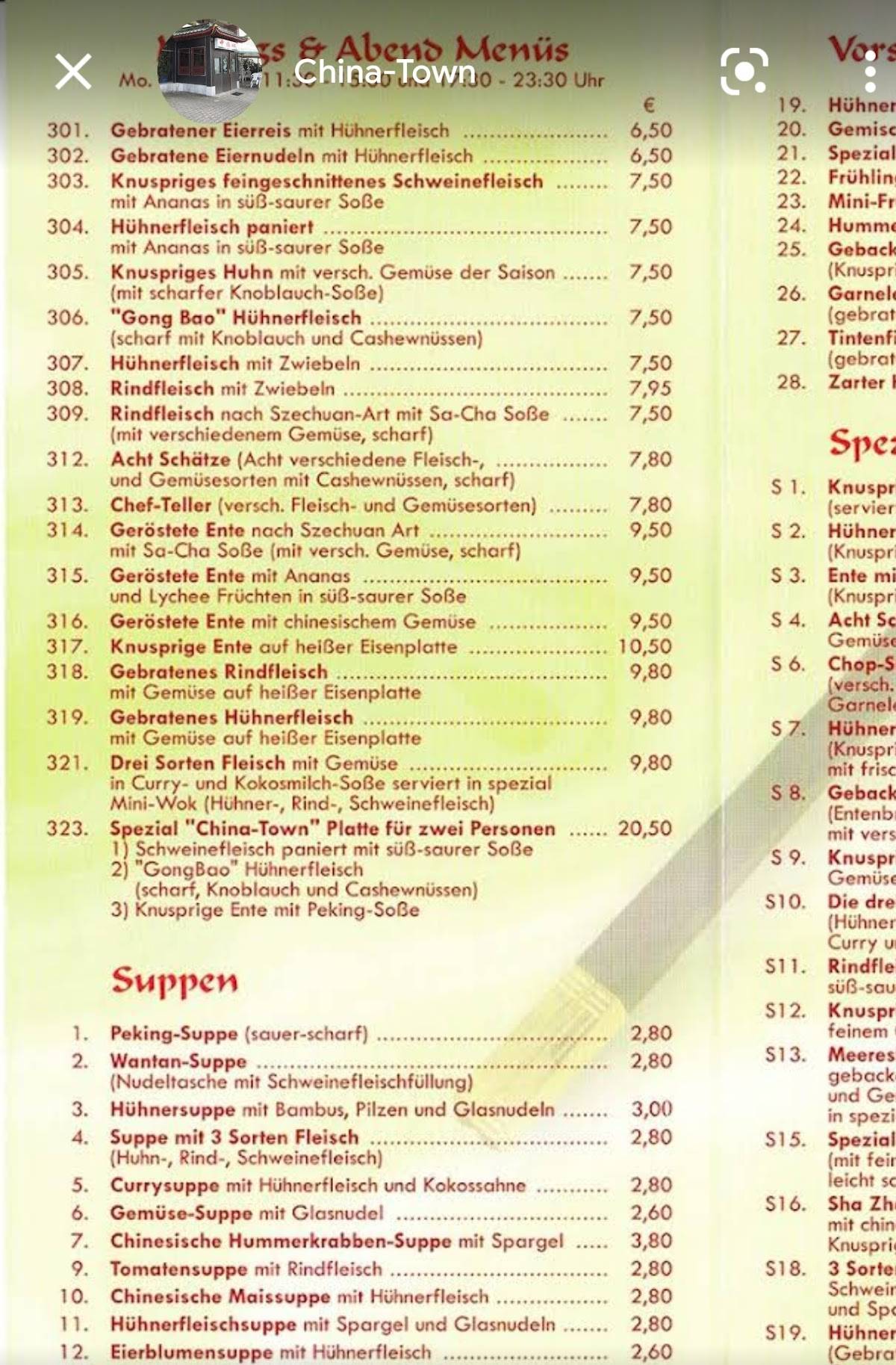 China Restaurant Mannheim All You Can Eat Speisekarte von China-Town restaurant, Mannheim, Hessische Str. 70