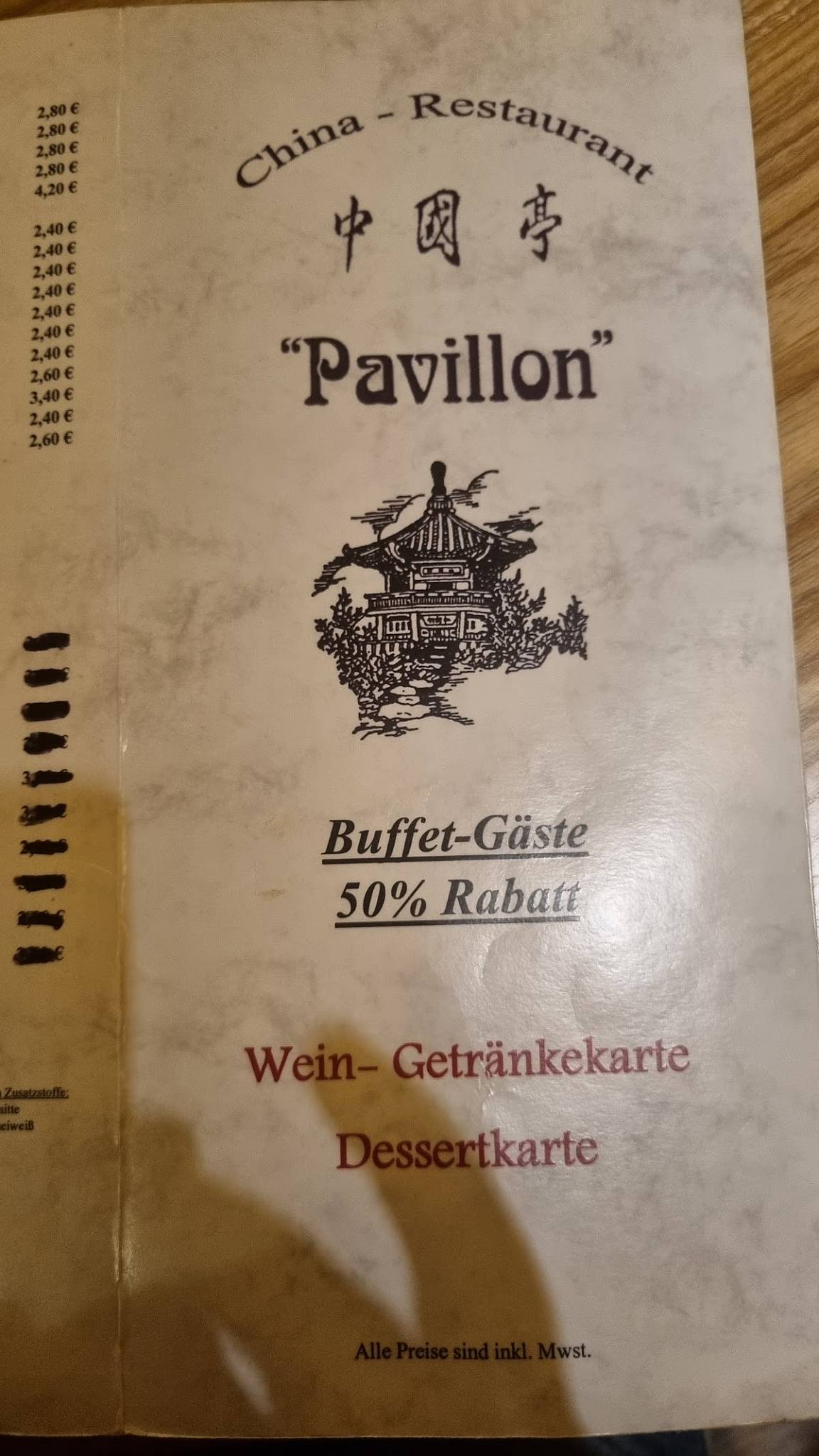 Speisekarte von Chinarestaurant Pavillon, Erfurt