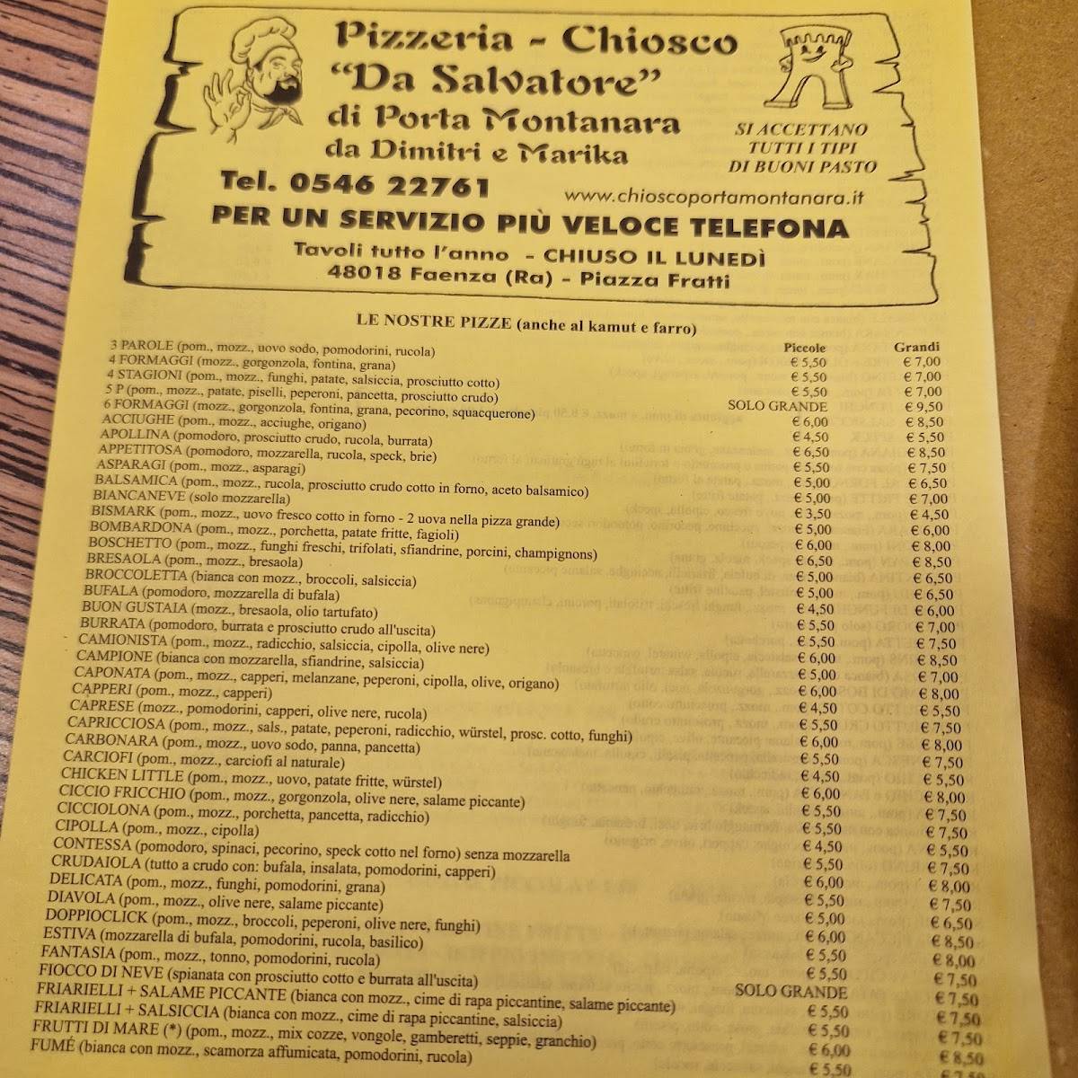 Menu di Chiosco Da Salvatore Di Dimitri Marika Di Porta Montanara 