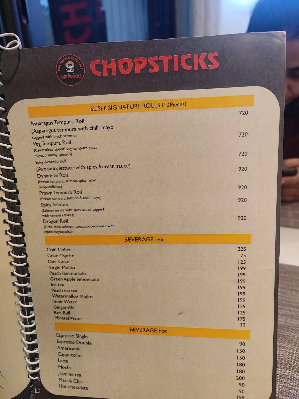 Chopsticks menu