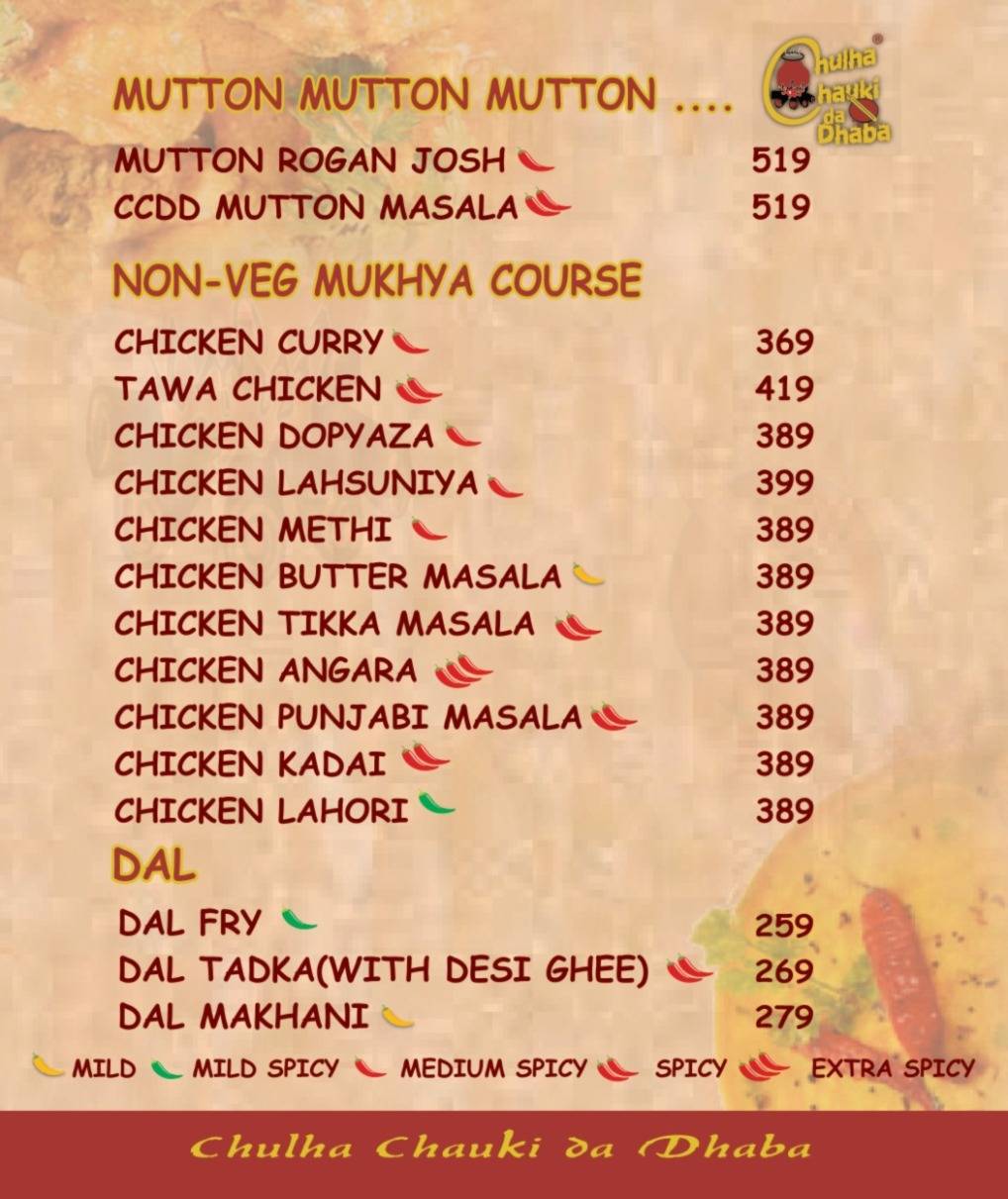 Chulha Chauki Da Dhaba AECS Layout menu