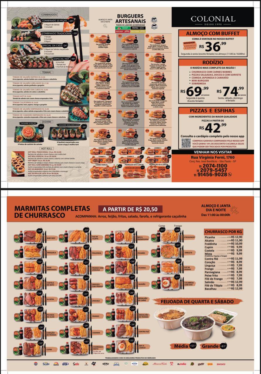 Churrascaria e Pizzaria Colonial cardápio