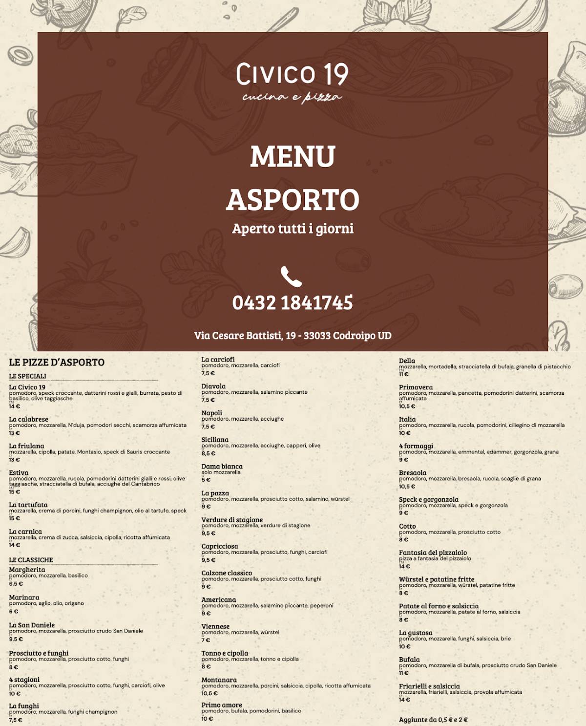 Menu di Civico 19 - Ristorante e pizzeria 