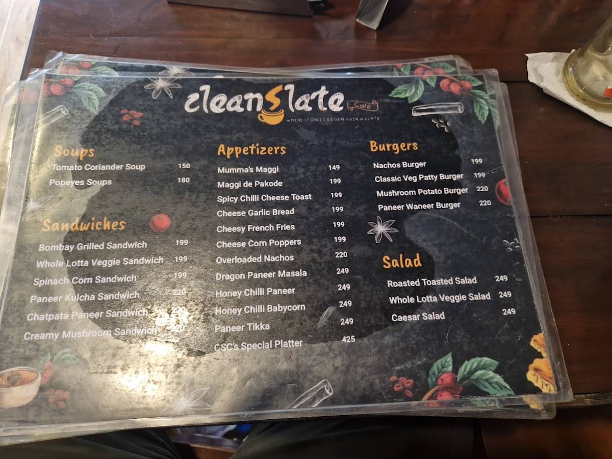 Clean Slate Café menu