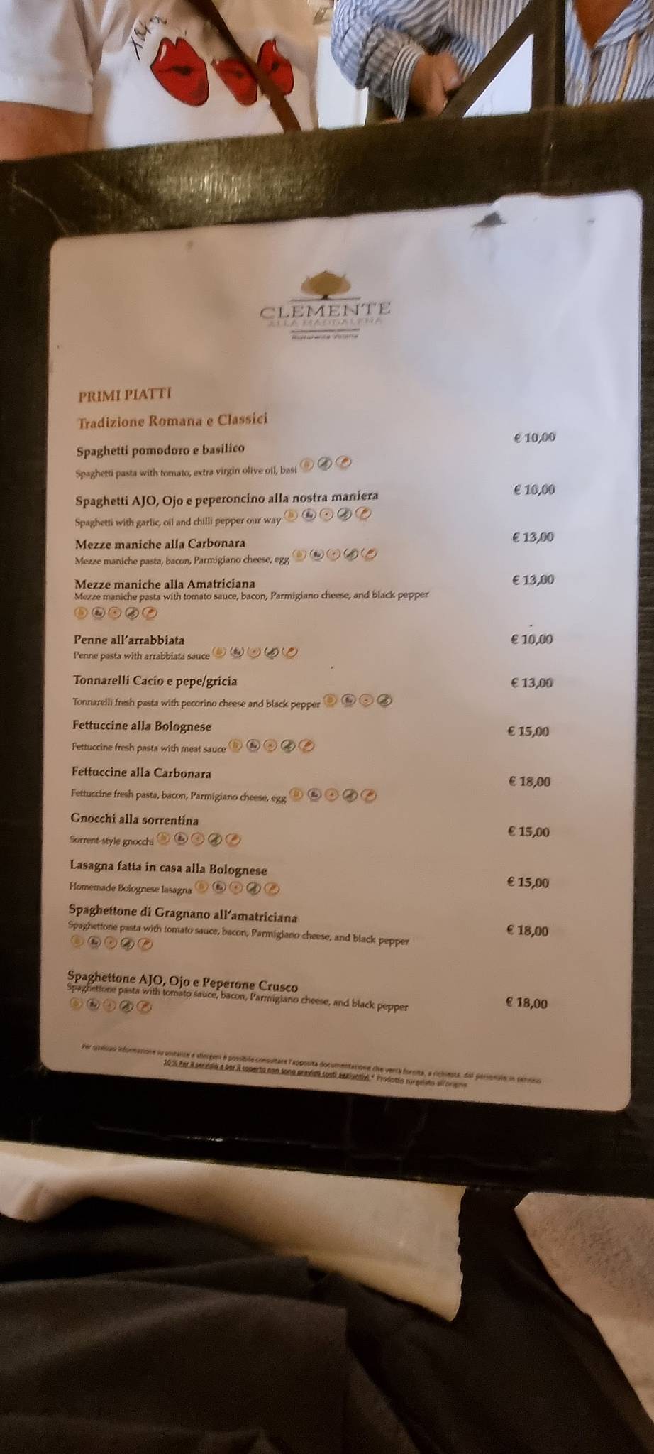 Menu au Clemente alla Maddalena restaurant, Rome, image size:922x2048