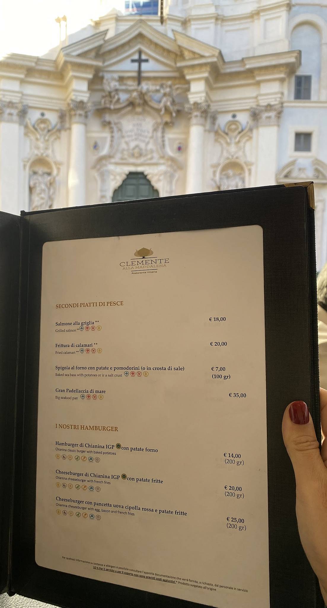 Menu di Clemente alla Maddalena 