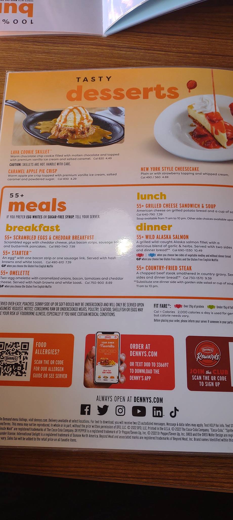 Menu at Denny's restaurant, North Olmsted, Lorain Rd