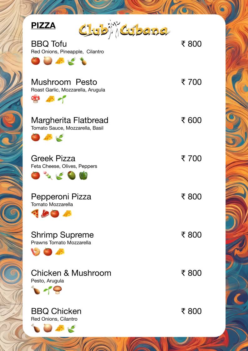 Club Cubana, Arpora, Goa menu