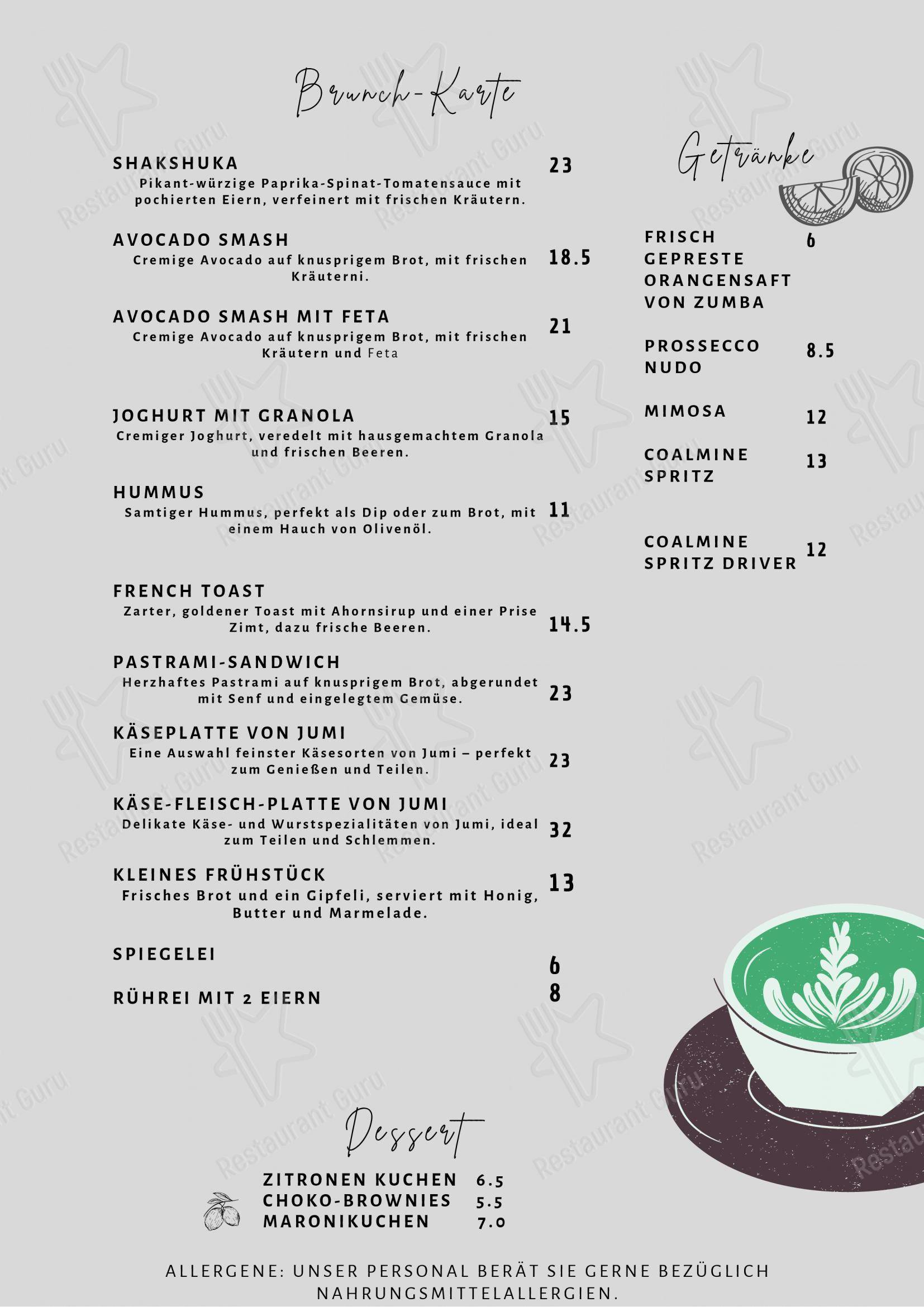 Coalmine Bar & Café in Winterthur - Menu bar