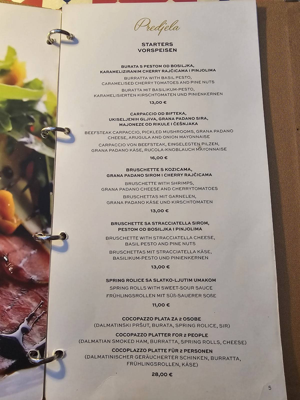 Menu di Cocopazzo Wine and Dine Bar 