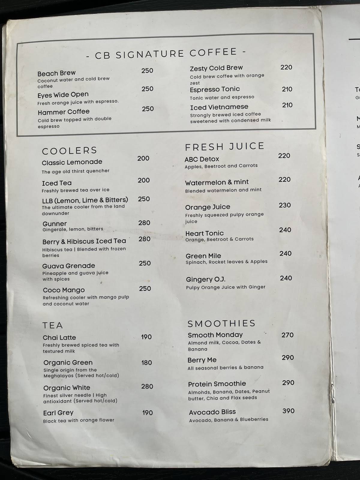 Coffee Bond Noida Sector 29 menu