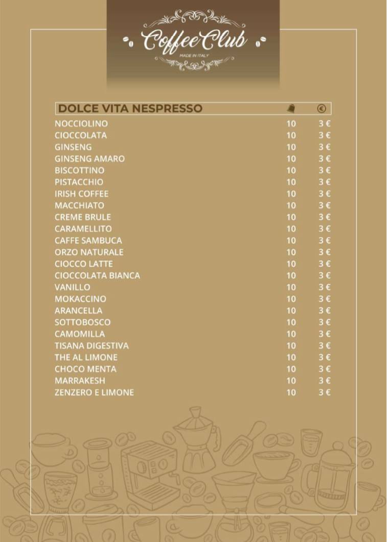 Menu di Coffee Club Capsule e Cialde 