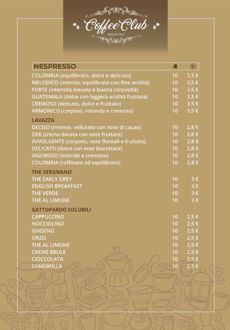 Menu di Coffee Club Capsule e Cialde 