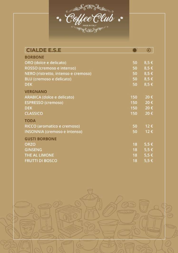 Menu di Coffee Club Capsule e Cialde 