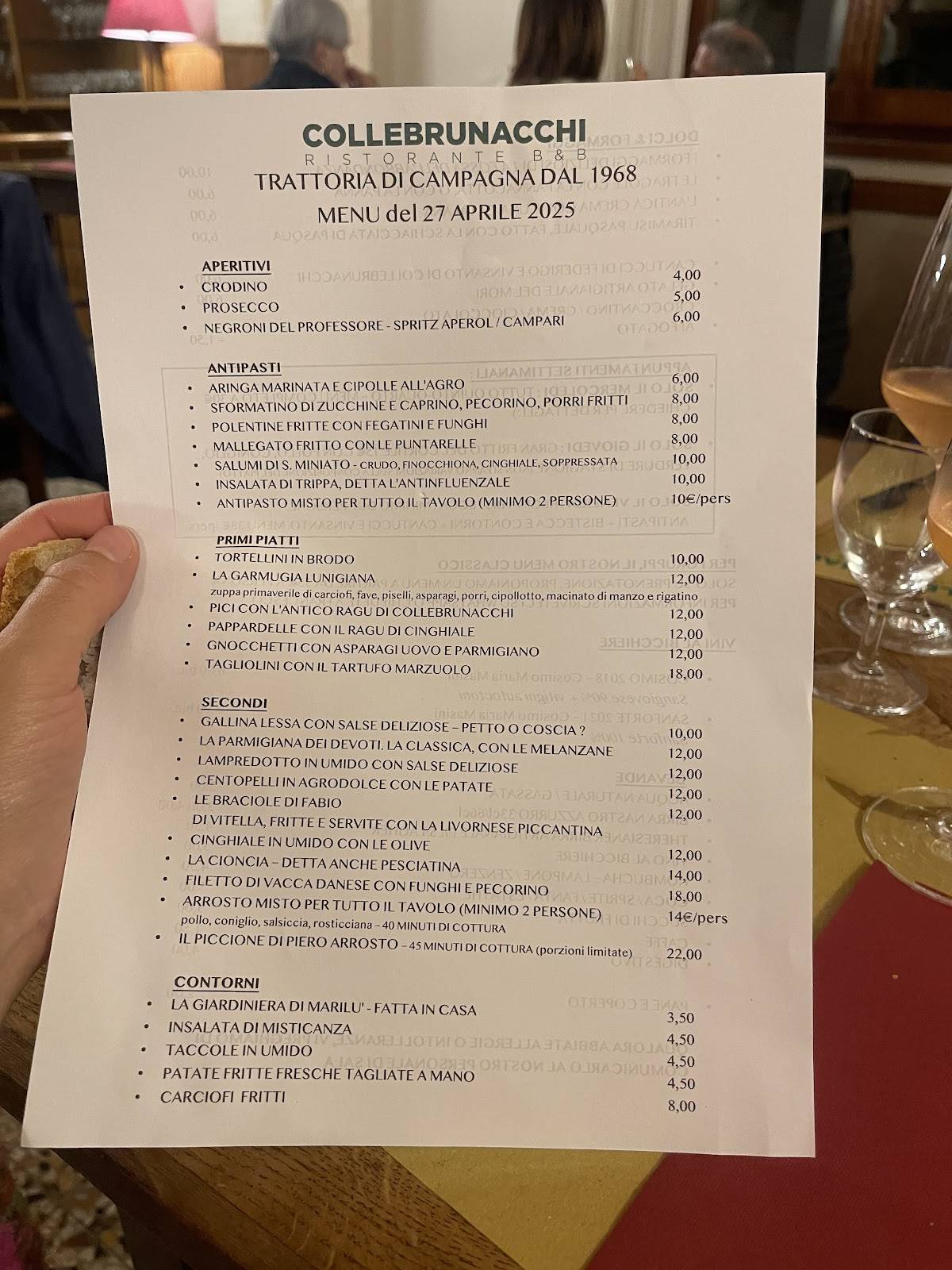 Menu di Collebrunacchi Ristorante B&B 
