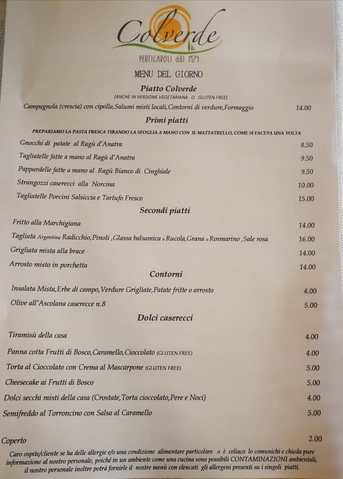 Menu di Colverde 